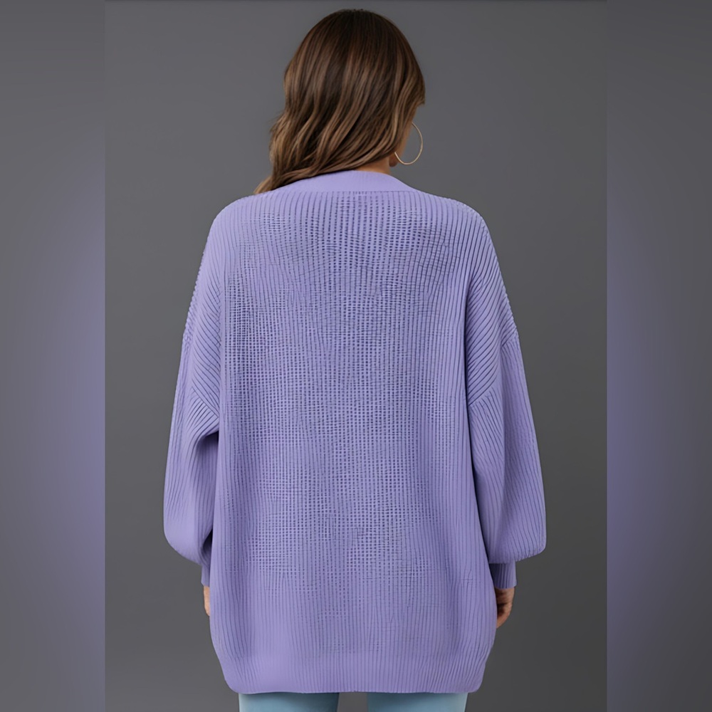 Drop Shoulder Ribbed Knit Duster Cardigan Purple - Picture 4 of 8